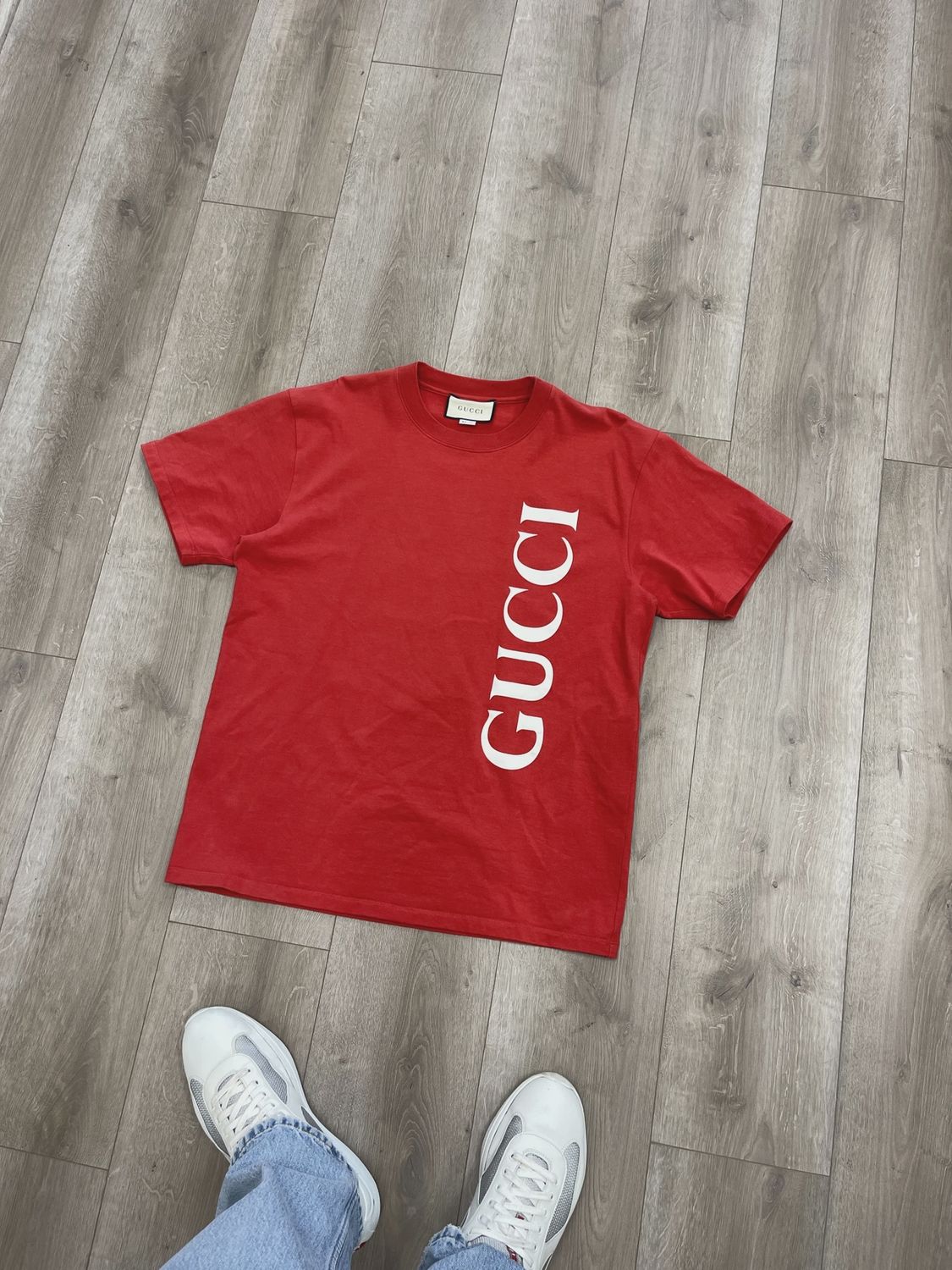 Oversized Vertical Logo Tee in Red • Pre-Owned [0824]