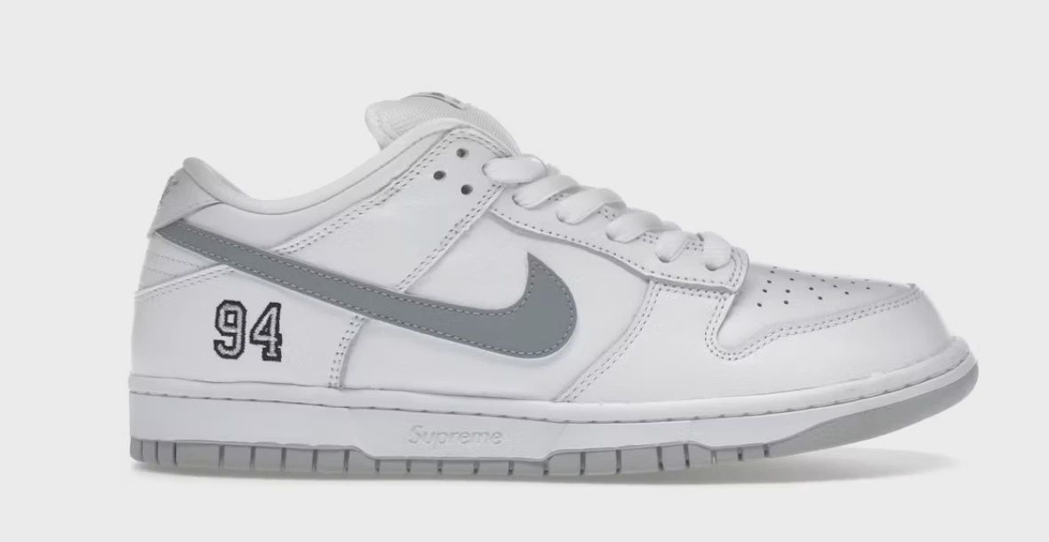 Nike SB Dunk Low Supreme 94 White Metallic Silver • Brand New [0624]