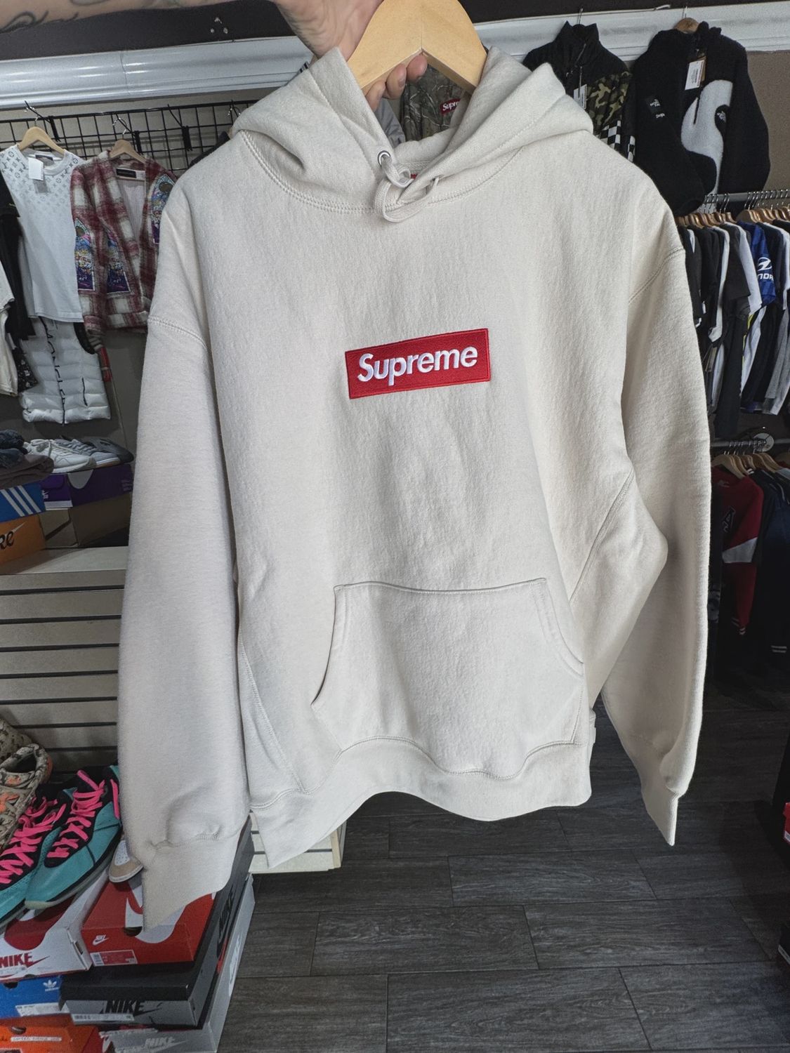 Supreme Box Logo Hooded Sweatshirt Stone • Brand New [3297]