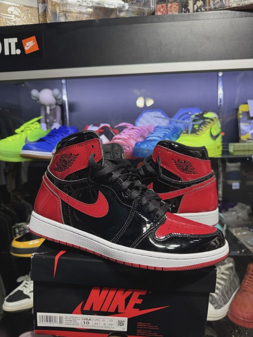 Air Jordan 1 Retro High Original Patent Black Red • Pre-Owned [7085], Product Condition: Pre-Owned, Shoe Size: US M 10