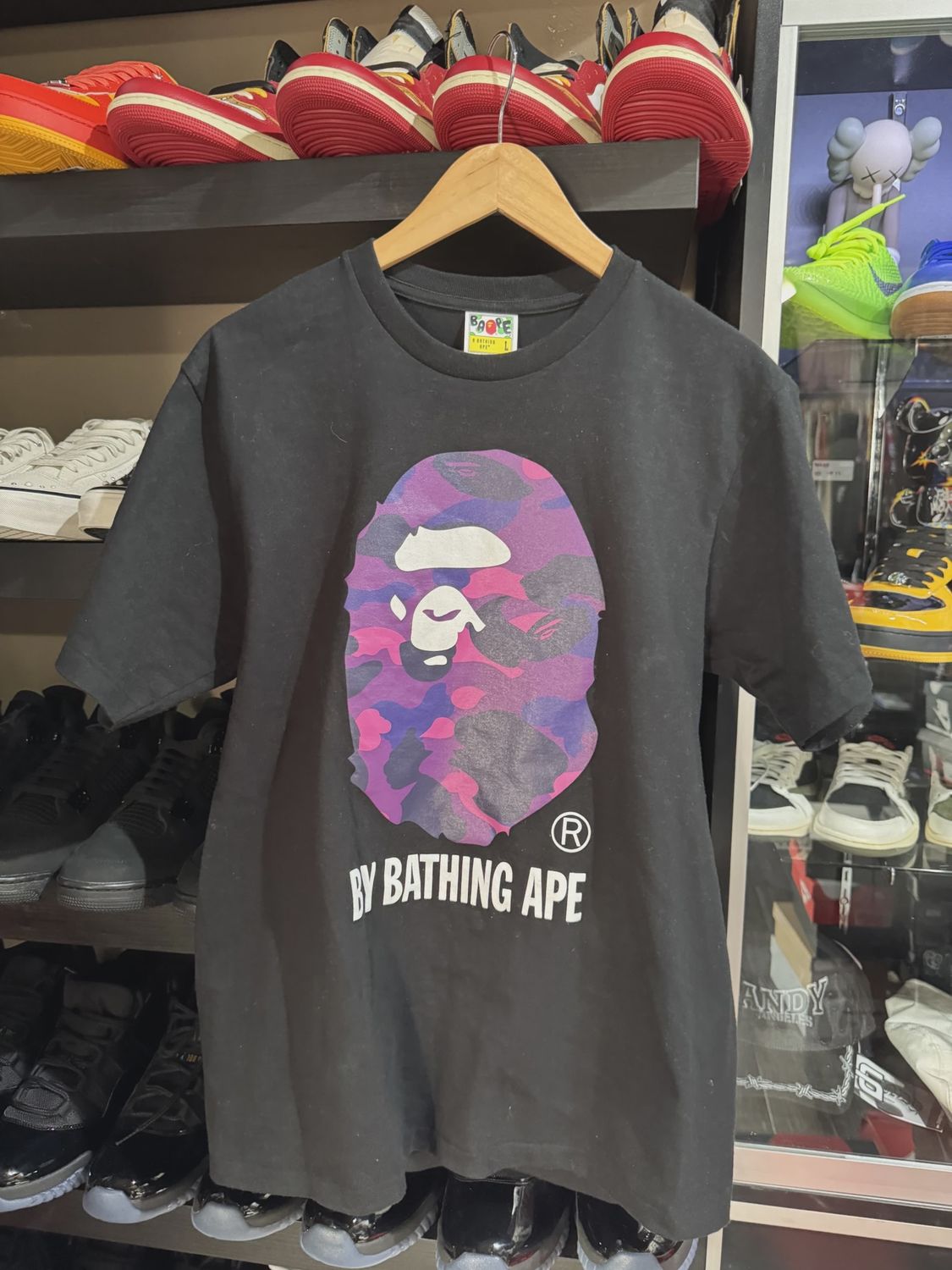 A Bathing Ape Big Head Purple Tee XL • Pre-Owned [9841]