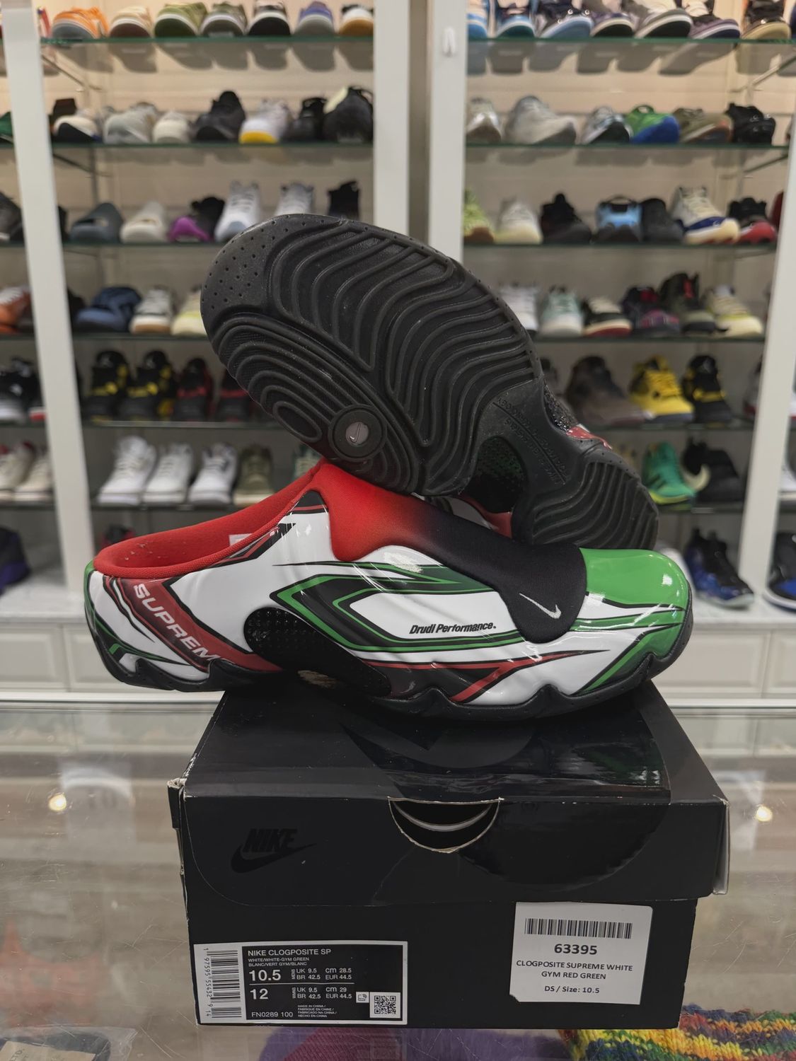 Nike Clogposite Supreme White Gym Red Green • Pre-Owned [7044]