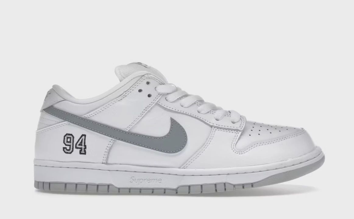 Nike SB Dunk Low Supreme 94 White Metallic Silver • Brand New [0736]