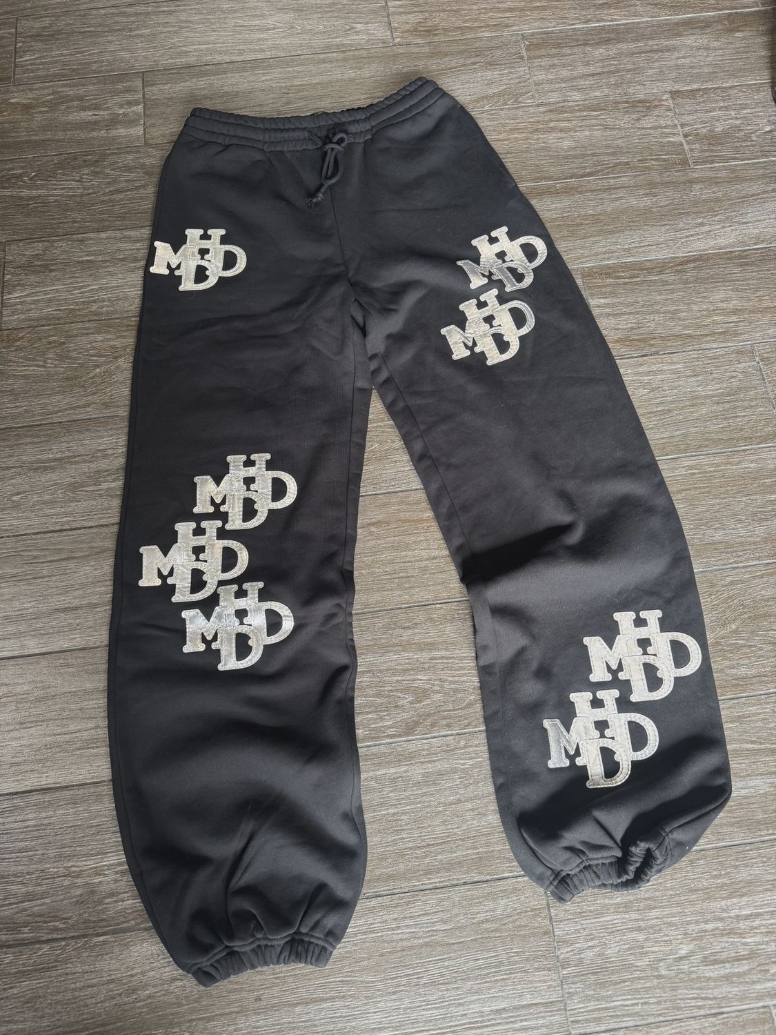HMDD Black Sweatpants Silver Patches sz S • Brand New [2433]