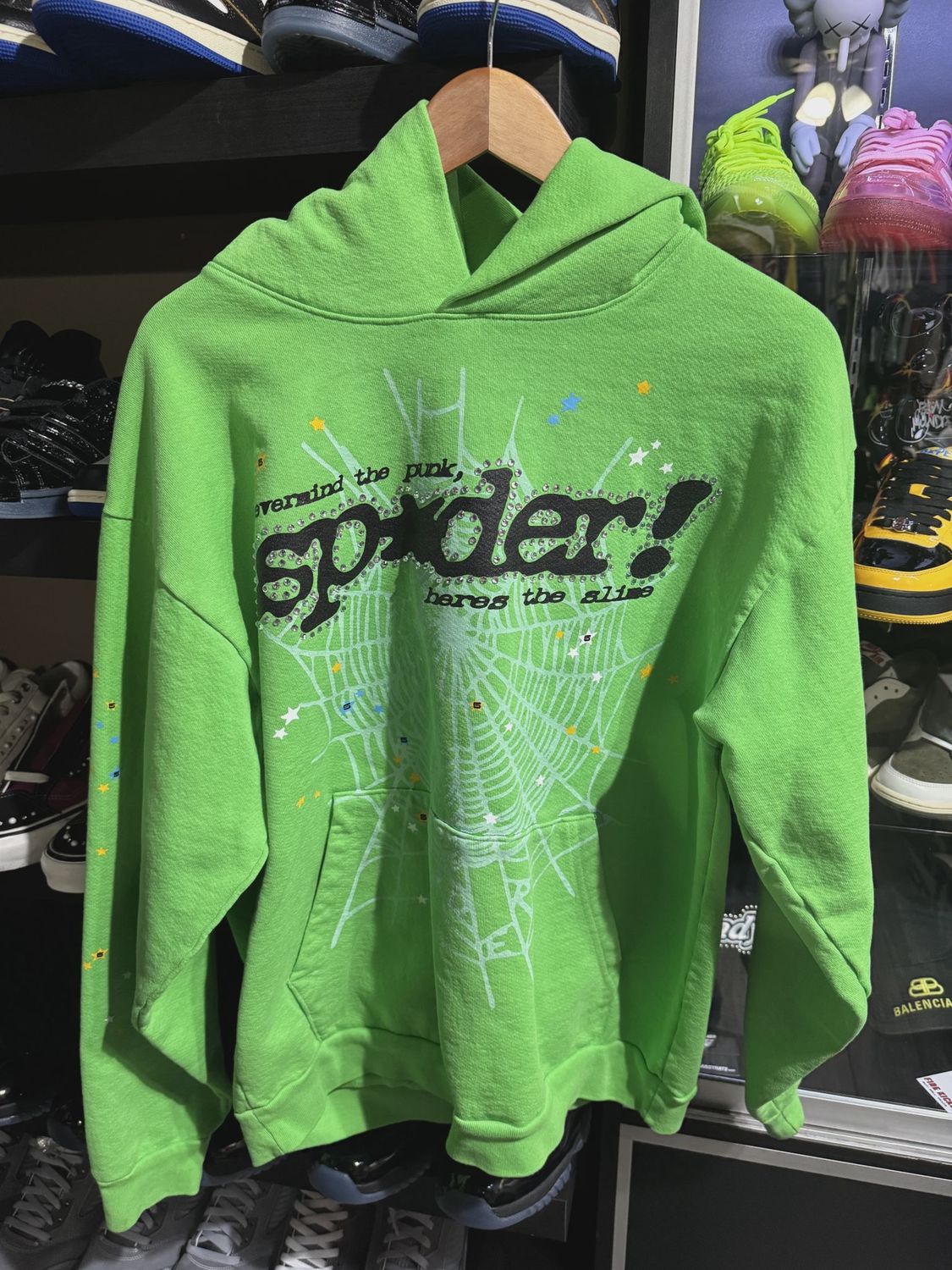 SP5DER Green Hoodie sz L • Pre-Owned [9710]