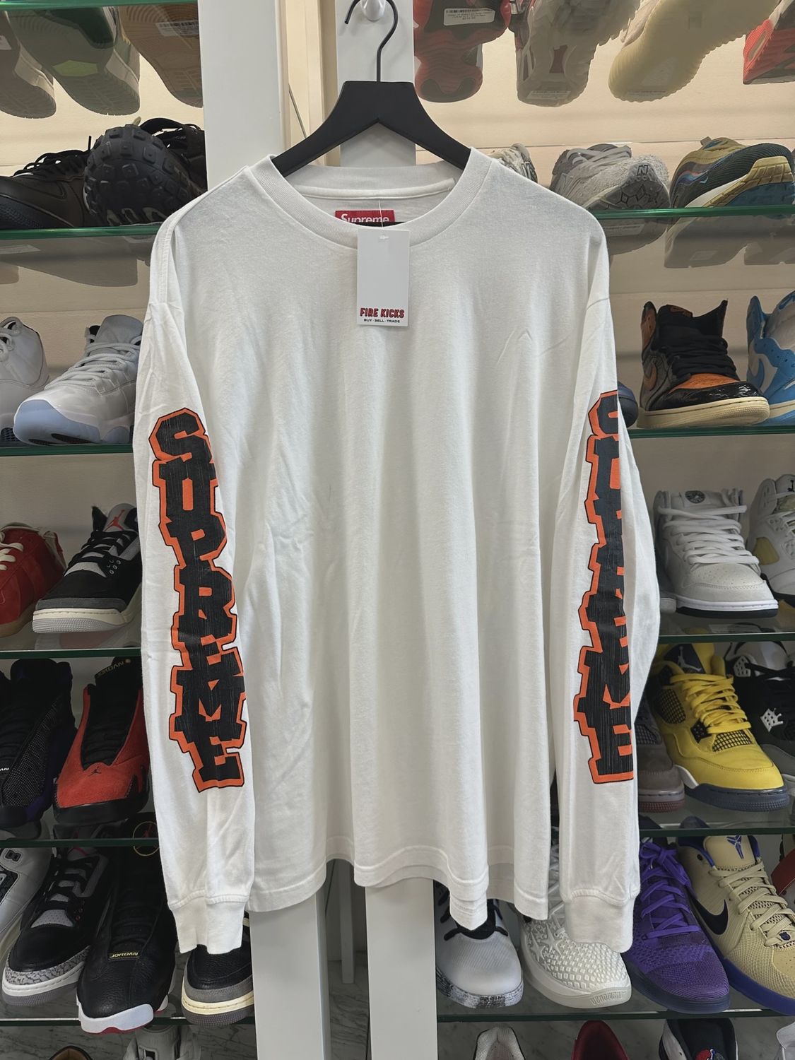SS26 Supreme Cracked Sleeve L/S Top White • Pre-Owned [8152]