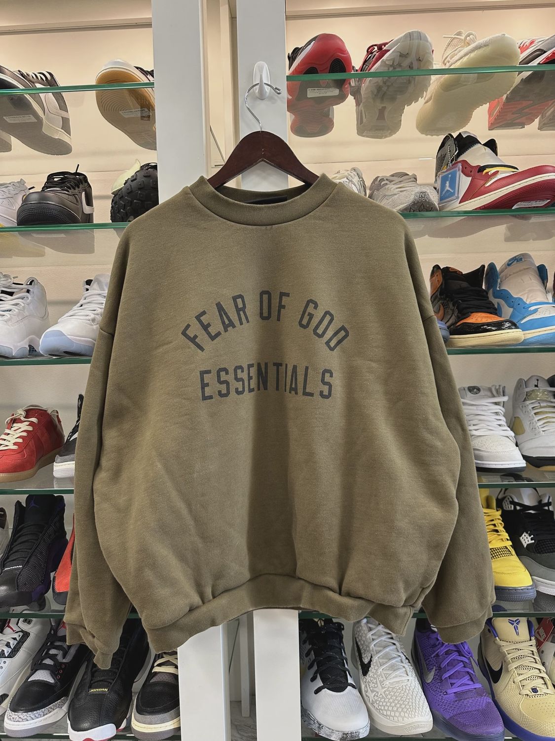 Fear of God Essentials Fleece Crewneck 'Olive' • Pre-Owned [5782]