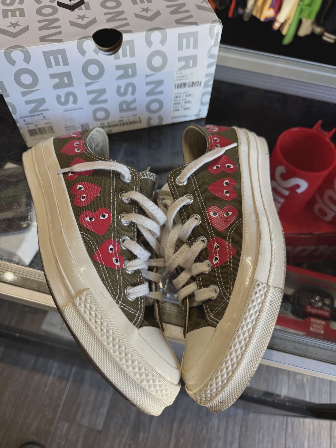 Converse Chuck Taylor All Star 70 Ox Comme des Garcons PLAY Multi-Heart Brown • Pre-Owned [2060]