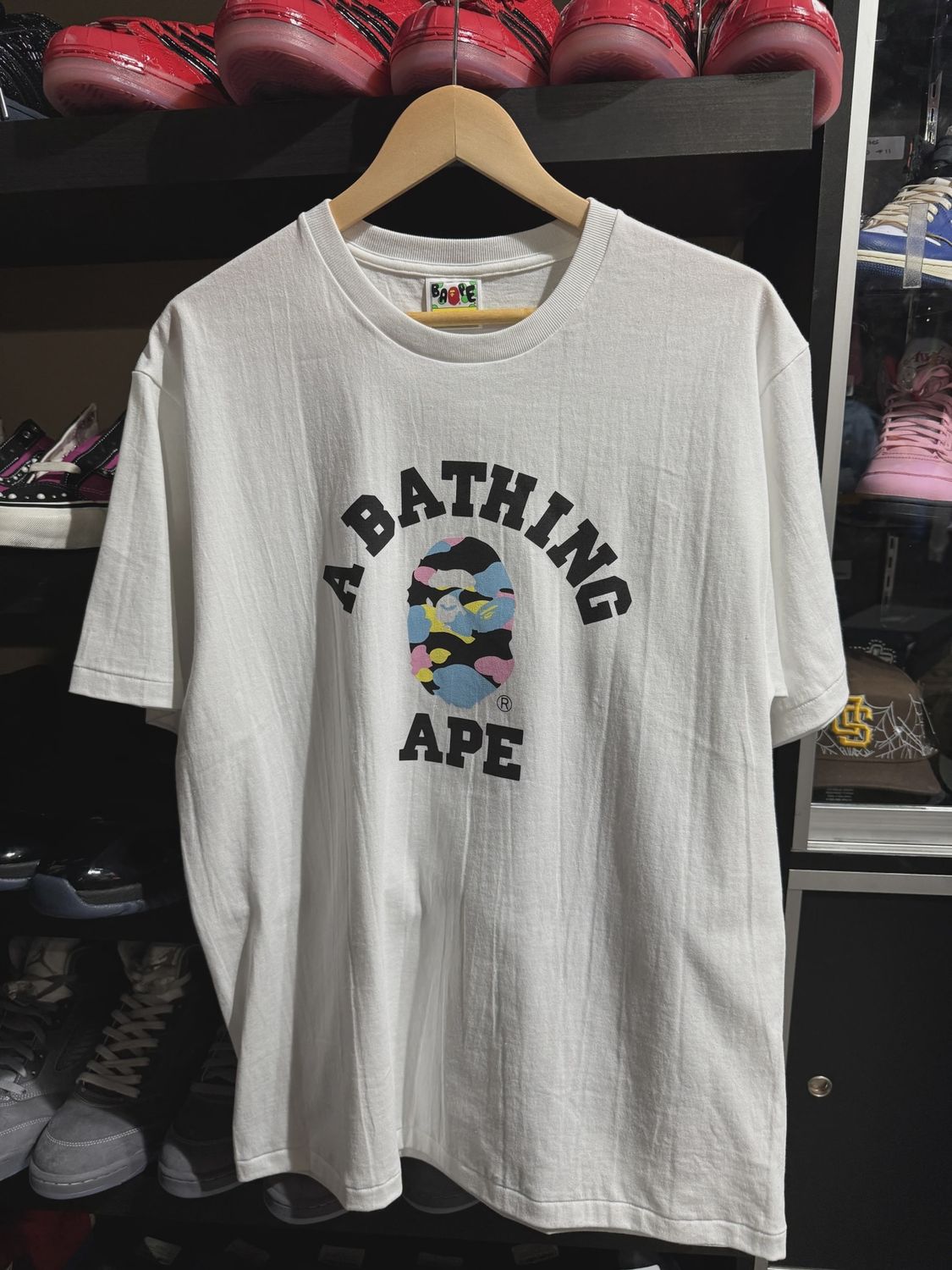 Bape College Logo Blue Pink White Tee size XL • Brand New [2660]