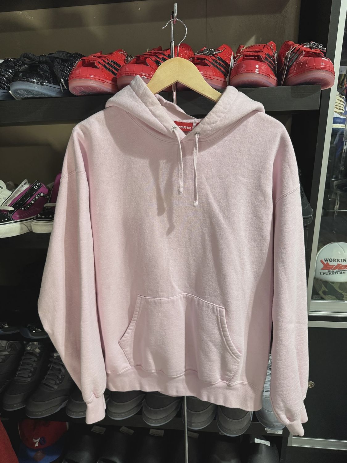 Supreme Satin Appliqué Hooded Sweatshirt (FW23) Light Pink • Pre-Owned [8930]