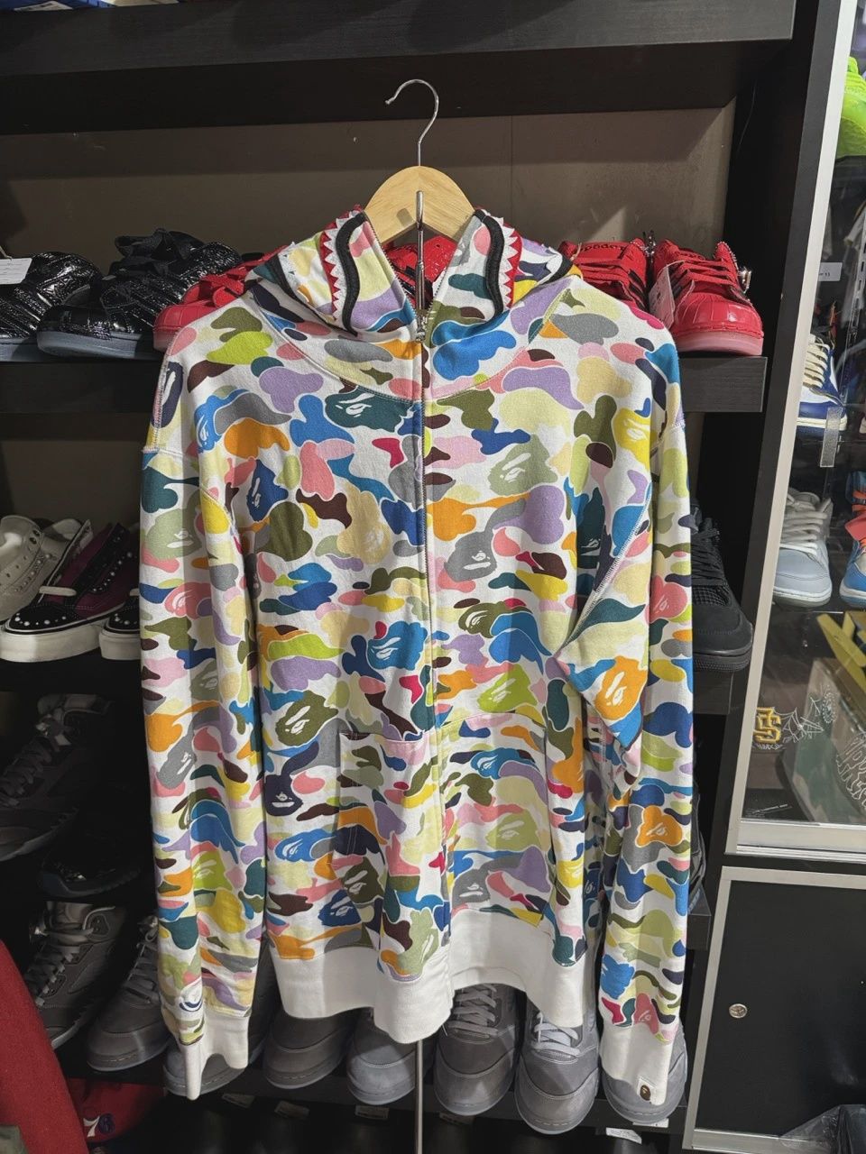 Bape Shark Zip Up Multi Color 2XL • Pre-Owned [0944], Product Condition: Pre-Owned, Shoe Size: XXL