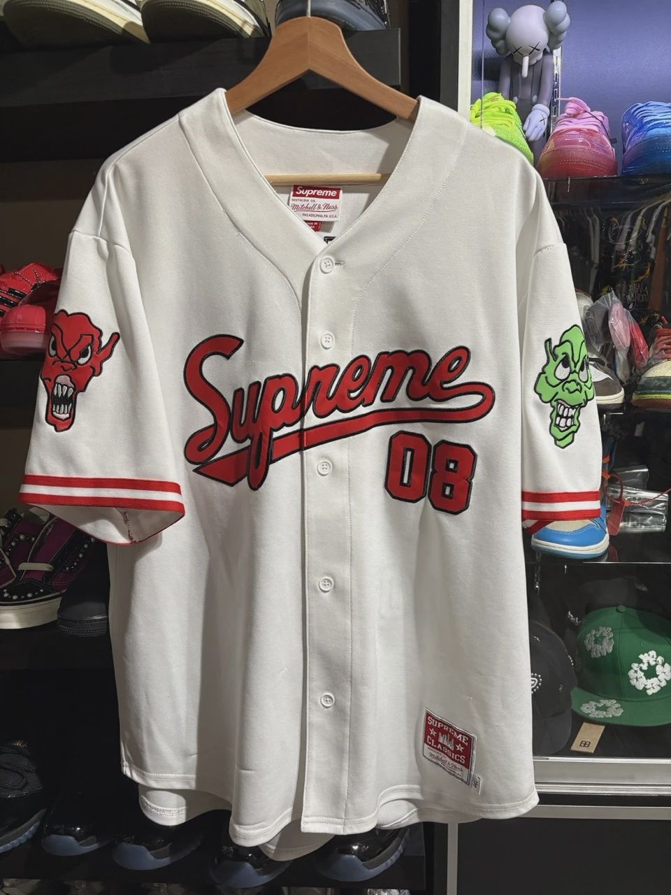 Supreme Mitchell &amp; Ness Downtown Hell Baseball Jersey White • Pre-Owned [0960]