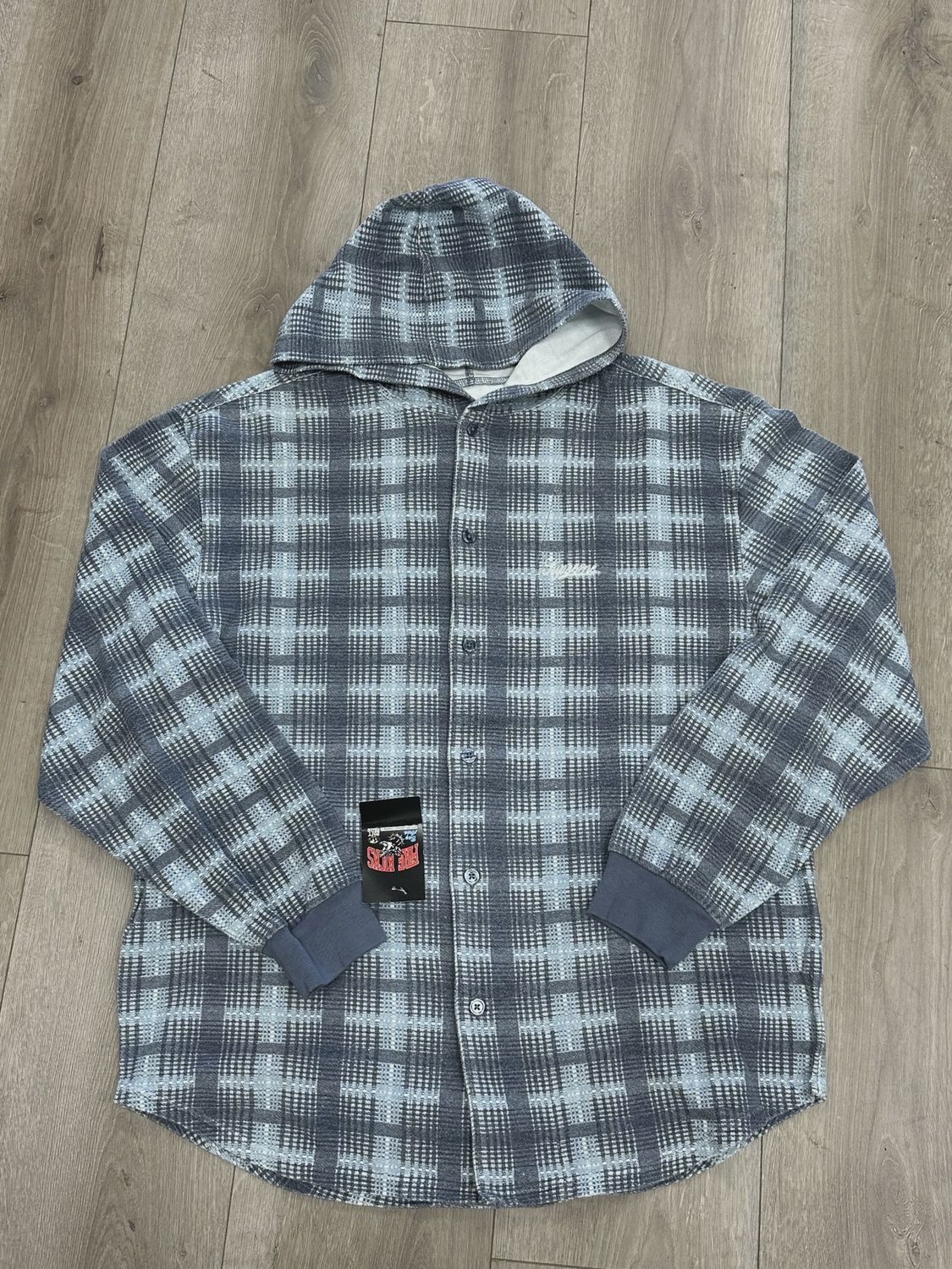 FW23 Supreme Hooded Plaid Knit Shirt 'Blue' • Pre-Owned [6584]