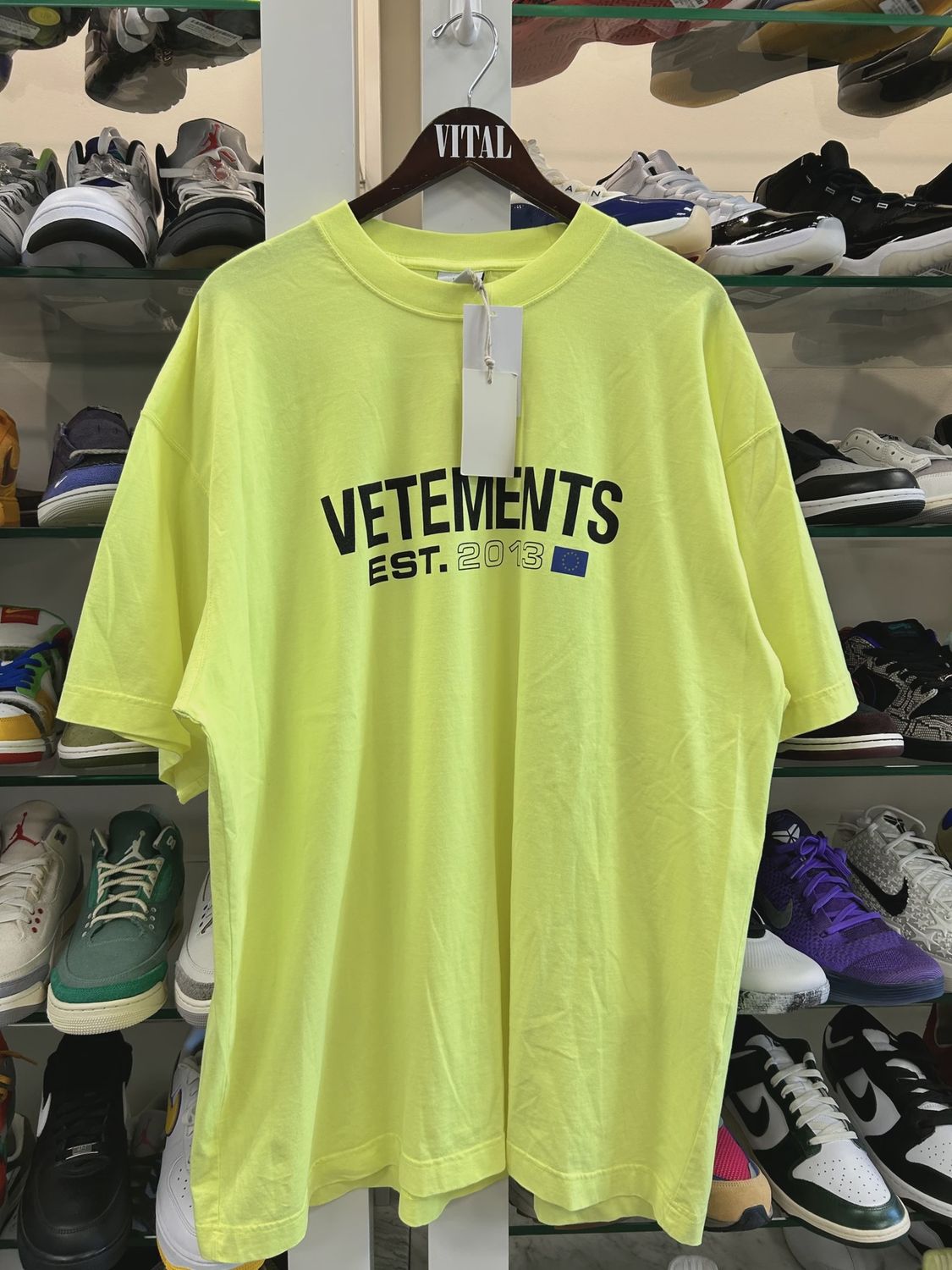 Vetements Flag Logo T-Shirt 'Neon Yellow' Oversized  • Brand New [9173]