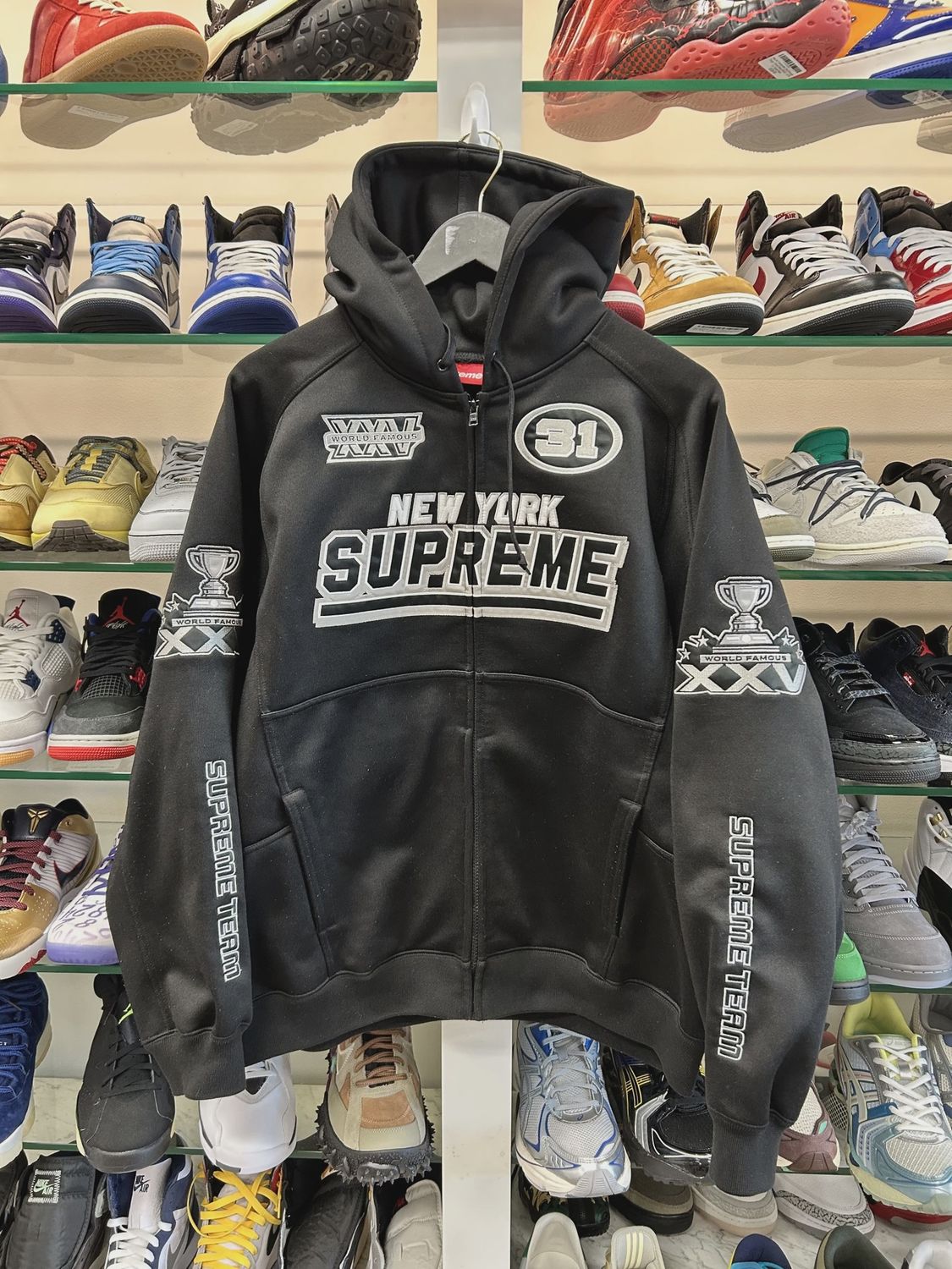 Supreme Football Zip Up Hooded Sweatshirt (FW25) Black • Pre-Owned [6154]