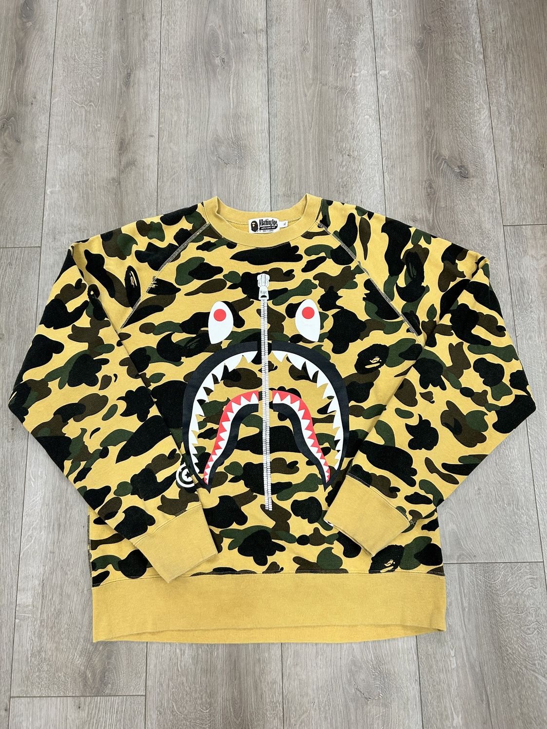 BAPE 1st Camo Printed Zip Shark Crewneck Yellow • Pre-Owned [1507]
