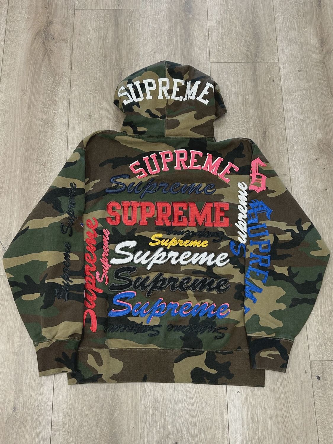 FW21 Supreme Multi Logo Hoodie Camo • Pre-Owned [6237]
