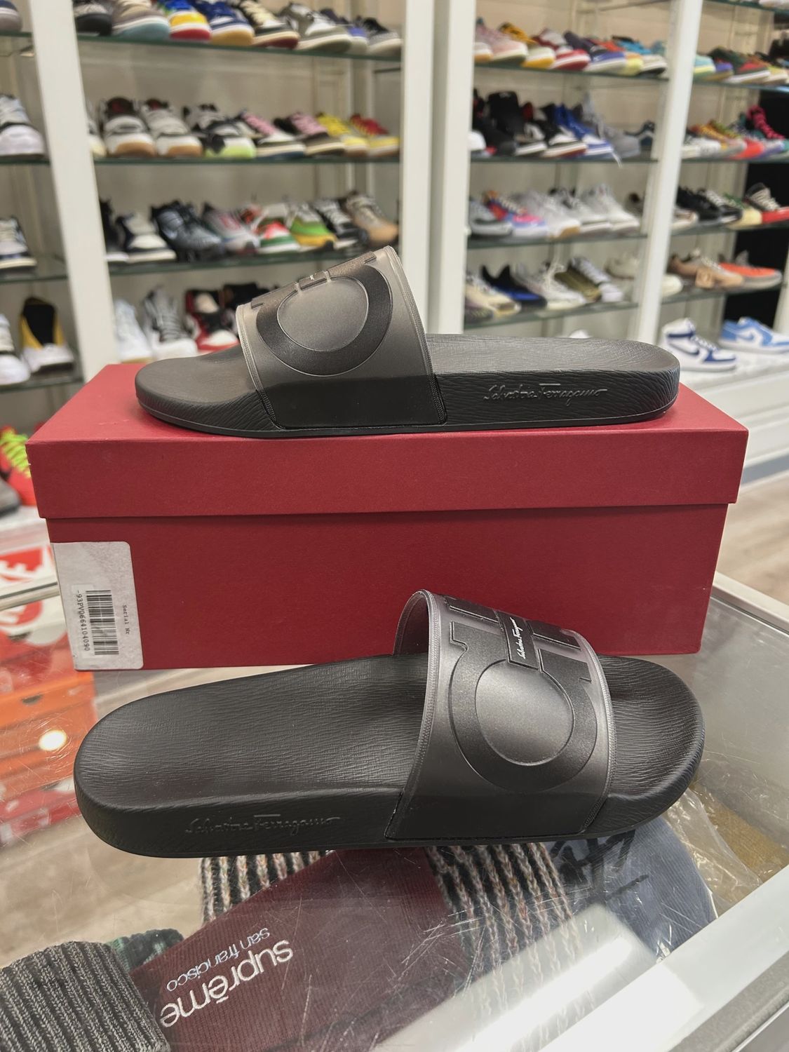 Salvatore Ferragamo Rubber Black Transparent Slides • Brand New [4417]