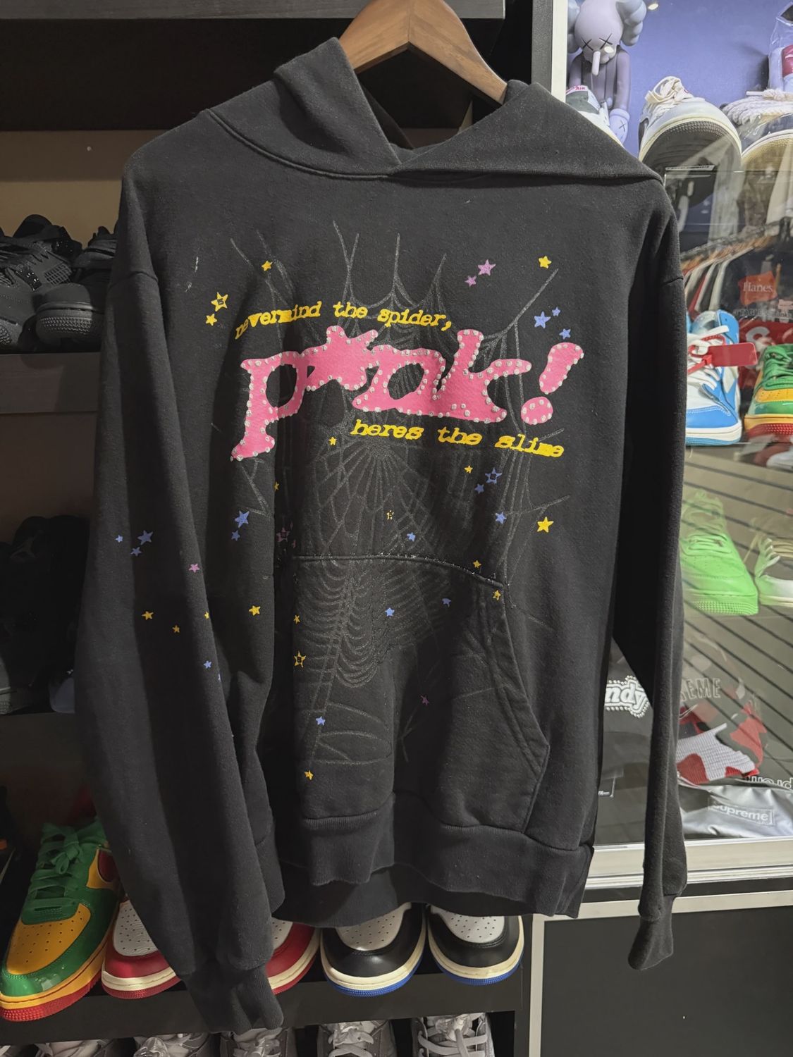 Sp5der P*nk Hoodie 'Black' • Pre-Owned [9932], Clothing Size: M, Product Condition: Pre-Owned