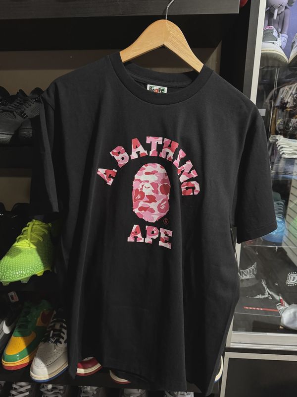 A Bathing Ape College Logo Black Tee Pink (Size XL) • Brand New [2506]