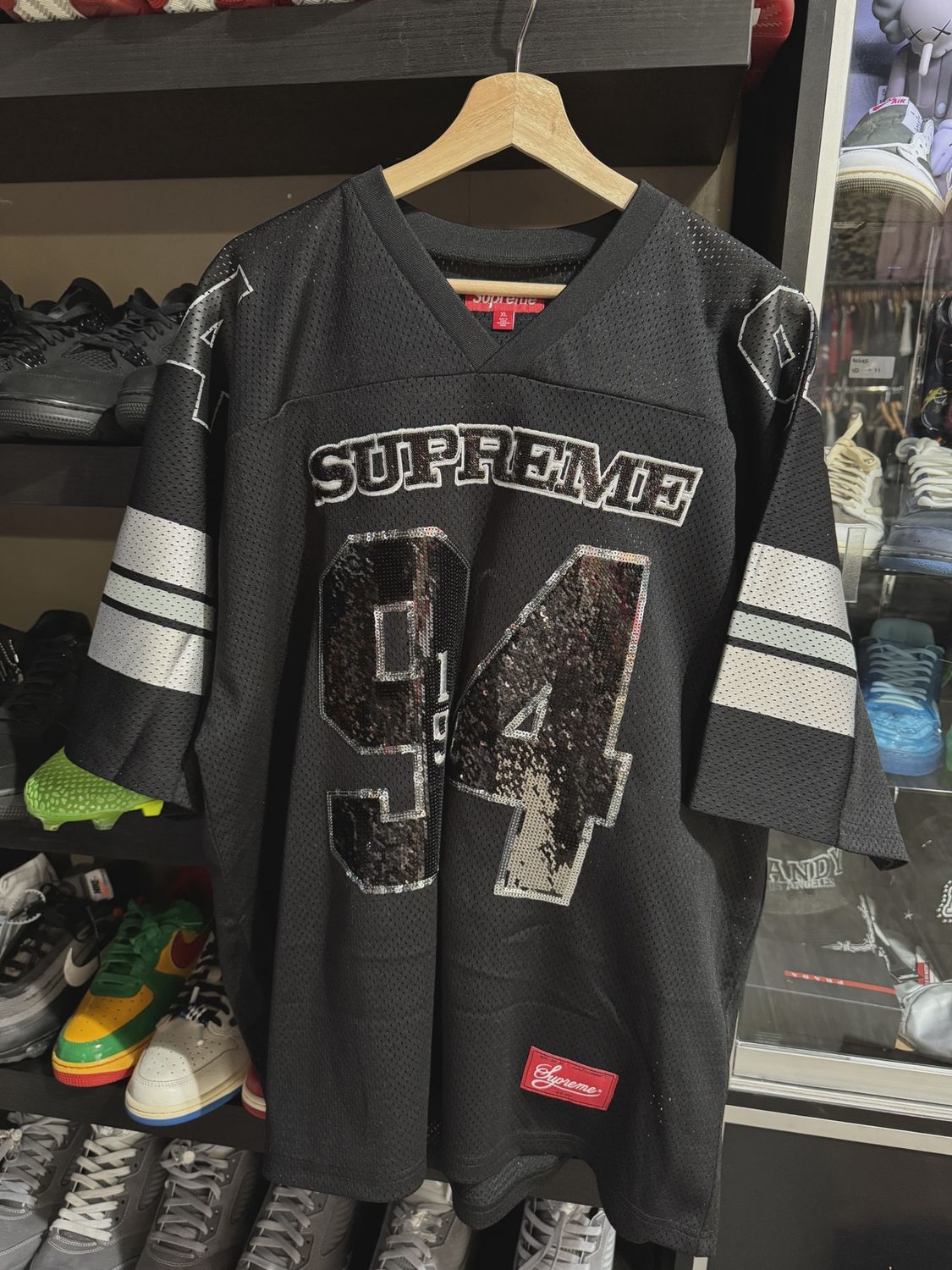 Supreme Sequin Football Jersey Black (Size XL) • Brand New [8900]