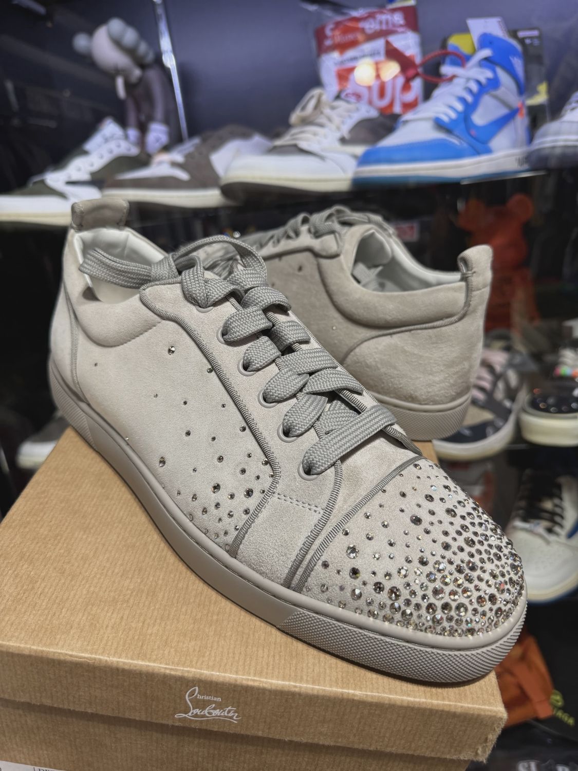Christians Louboutin Mens Low Top Rhinestone Grey 43 • Pre-Owned [1442]