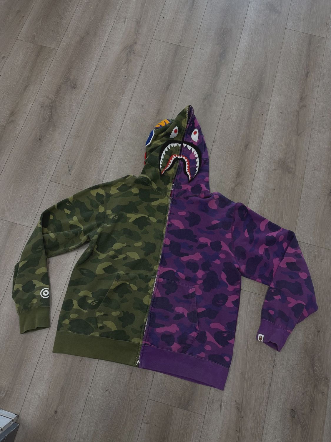 BAPE Color Camo Shark Full Zip Hoodie Green Purple • Pre-Owned [2903]