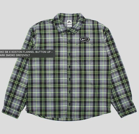 Nike SB X Koston Flannel Button Up - DARK SMOKE GREY/VOLT • Brand New [0692]