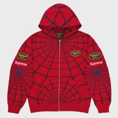 Supreme Vanson Leathers Spider-Man Zip Up Hooded Sweatshirt Red • Brand New [4842]
