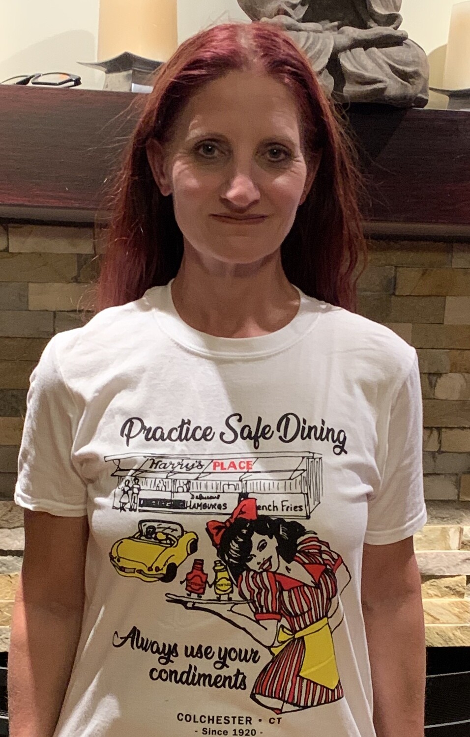 White T-shirt Practice Safe Dining - Adult Sizes