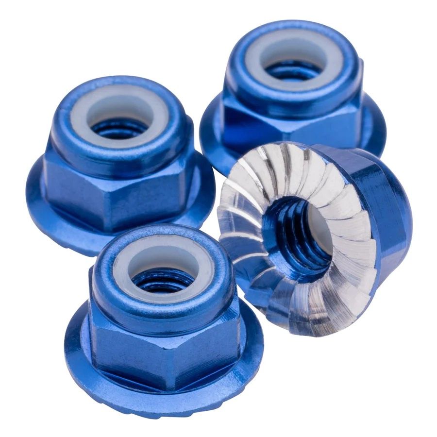 M4 Flanged and Serrated Aluminum Locknuts, Dark Blue, 4pcs