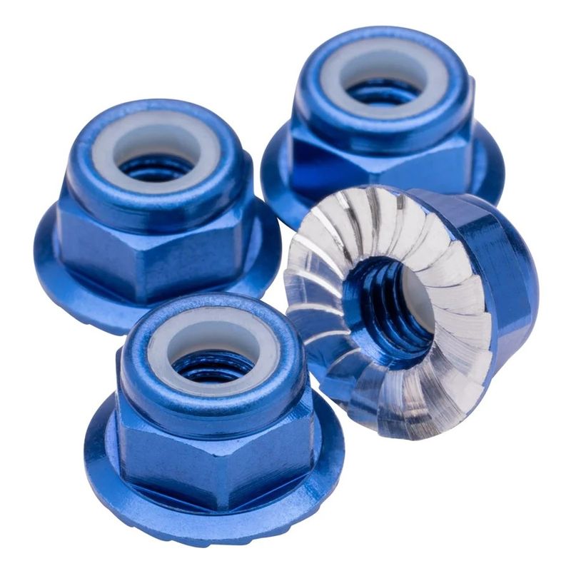 M4 Flanged and Serrated Aluminum Locknuts, Dark Blue, 4pcs