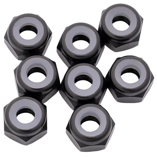 7075 Aluminum Locknuts, M3, Black, 8pcs