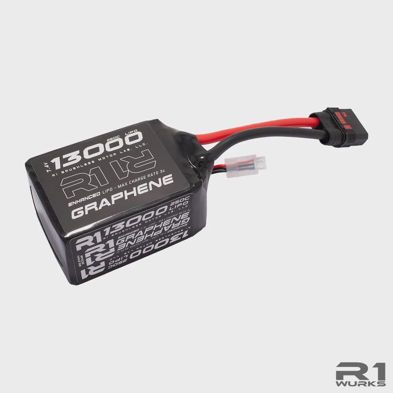 R1WURKS 13000mah Enhanced 7.4v 250c Graphene Lipo ( 6 Gauge)