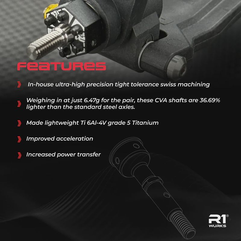 R1WURKS DC1 Ultra Lightweight Rear CVA Axle, Titanium
