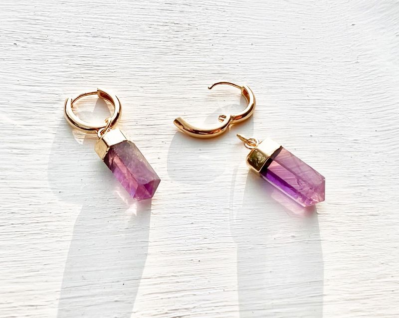 Nia Amethyst Gold Hoop Earrings