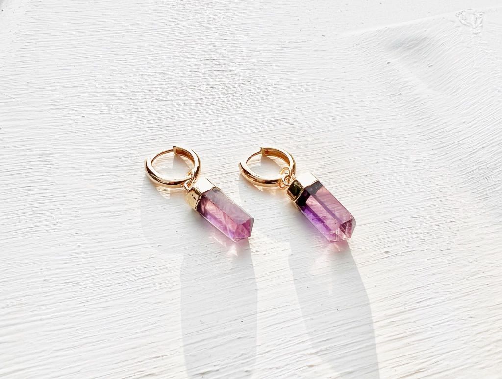 Nia Amethyst Gold Hoop Earrings