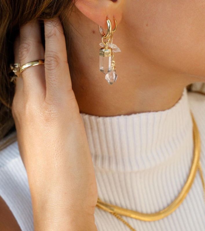 Trinity Crystal Gold Hoop Earrings