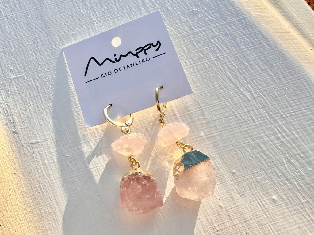 Argola Trinity Quartzo Rosa dourado