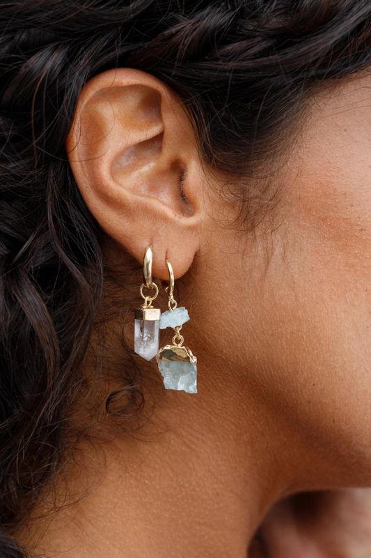 Gold Aquamarine Trinity Hoop