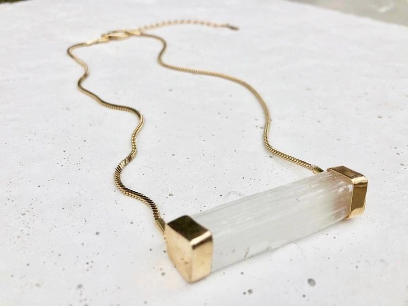 Santorini Selenite Gold Necklace