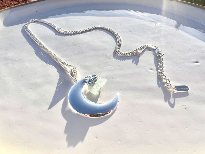 Colar Lunar água-marinha prateado