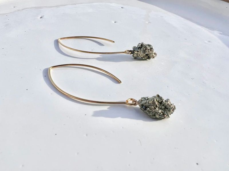 Slim Pyrite Gold Earring