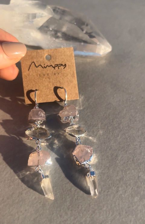Queen Crystal and Silver Rose Quartz Earrings