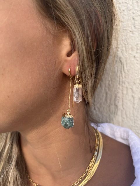Dilly Green Quartz Gold Earring