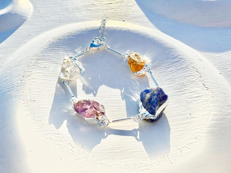 Pulseira Eleva ametista, citrino, cristal e sodalita prateado