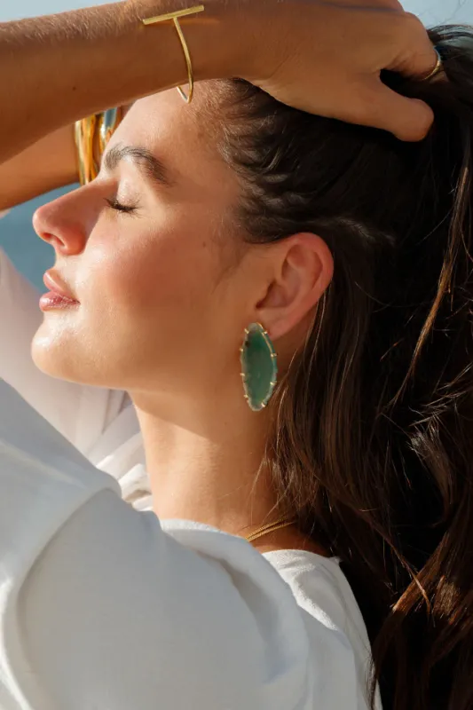 Eve Green Agate Gold Earring