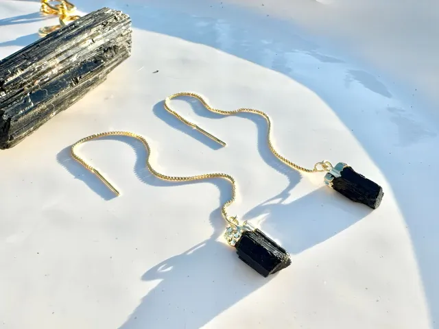 Gold Tourmaline Thread Earring
