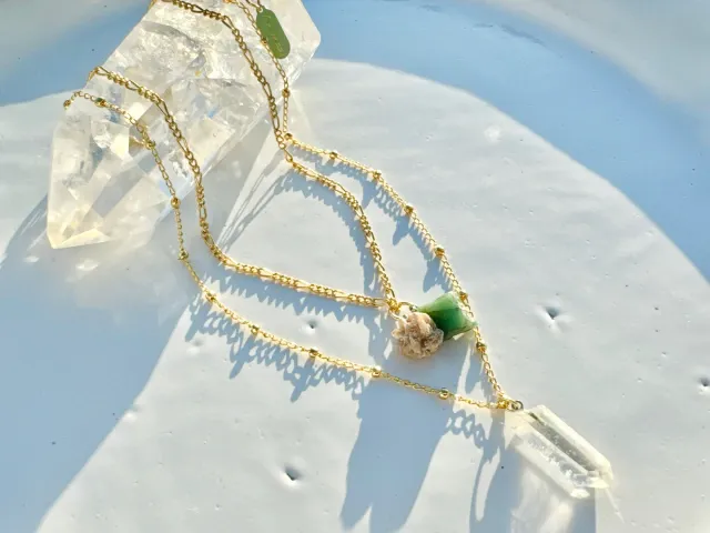 Ibiza Emerald, Desert Rose and Gold Crystal Necklace