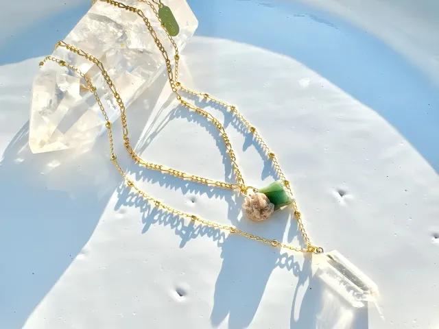 Ibiza Emerald, Desert Rose and Gold Crystal Necklace